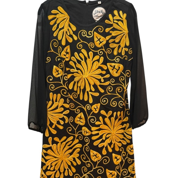 Almatrichi Madrid Spain Black & Gold Embroidered Dress Size 42 (US 10/12) - Picture 10 of 10